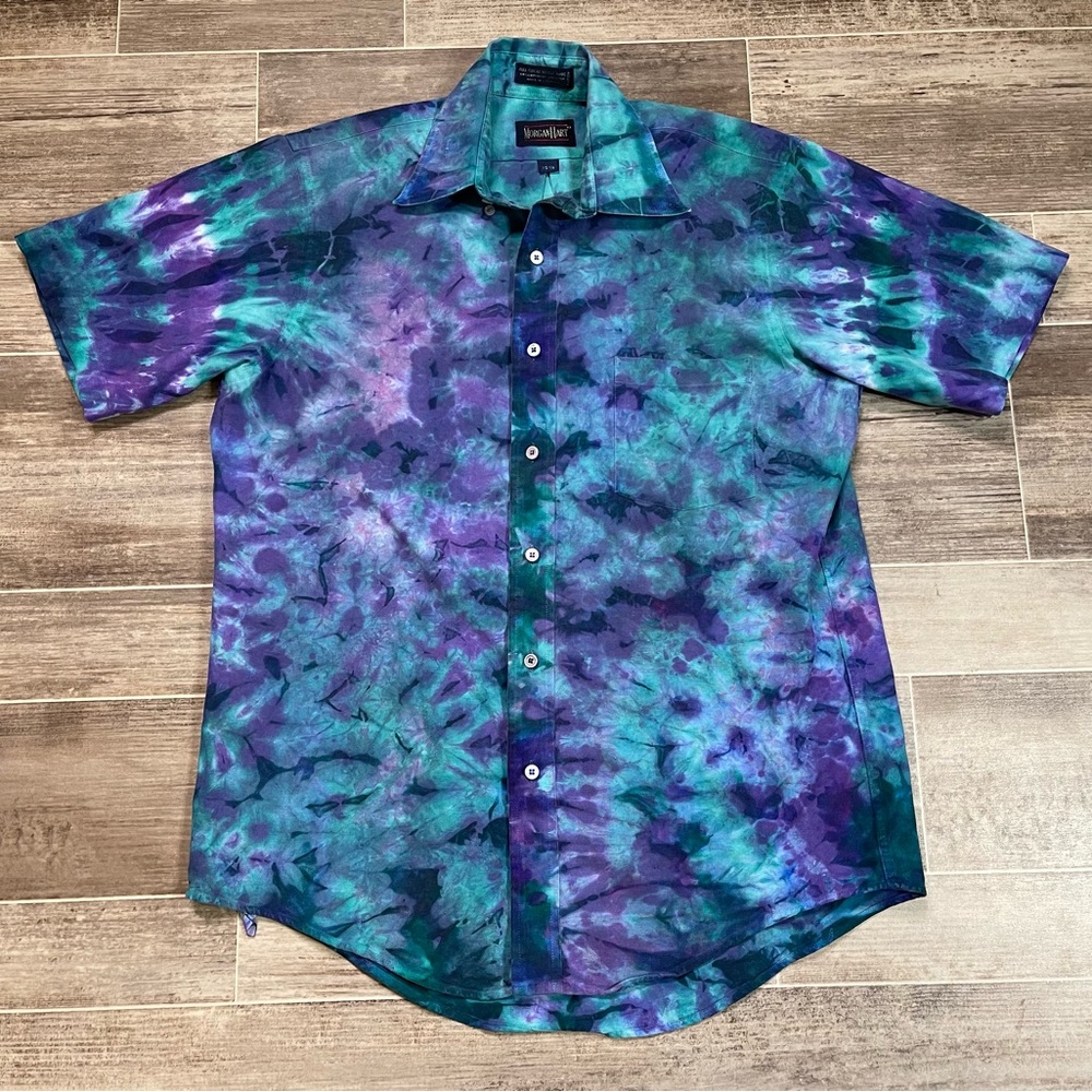 Vintage Tye Dye Short Sleeve Button Up Shirt 15 1/2